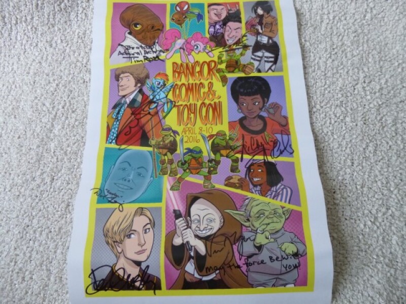 This picture missing A wonderful poster we all signed from the Bangor Comic Con 2016